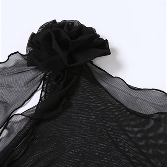 NEW to CASA B💫 | Florencia Sheer Mesh Floral Appliqué top in black - Picture 5 of 10